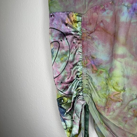 Y2K Skirt Modern does Y2K 00s Tie Dye Ruched Artwear Fairy Punk Skirt | L/XL - Picture 7 of 12